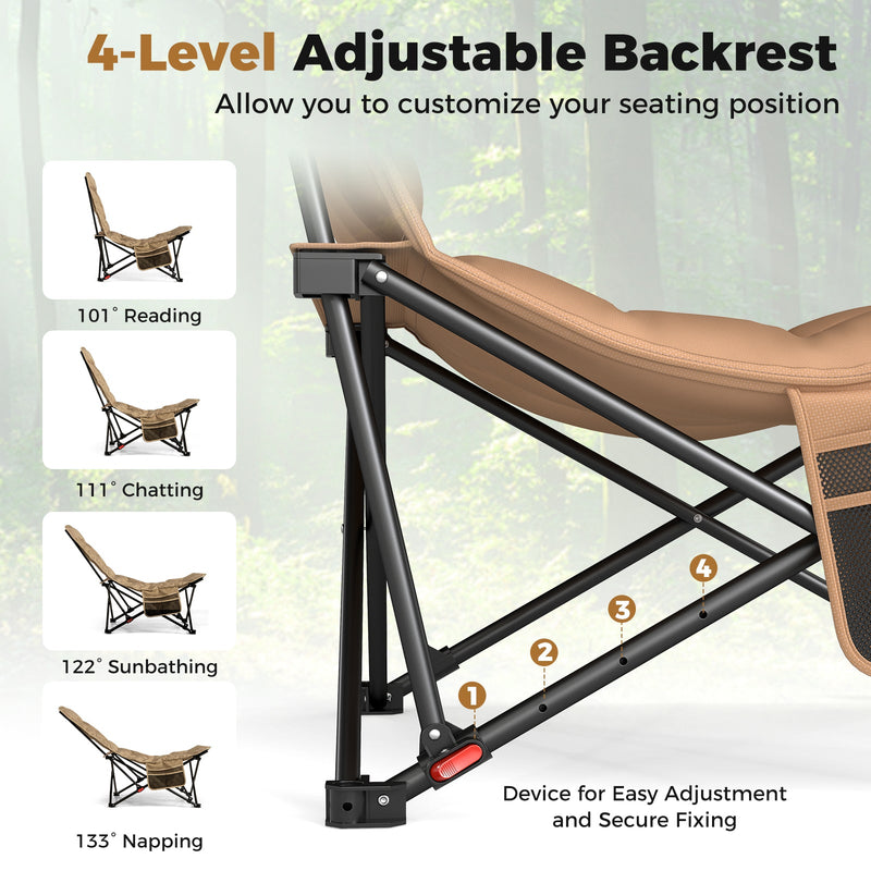 Load image into Gallery viewer, Folding Camping Chair for Adults with Adjustable Backrest and Carrying Bag-Khaki
