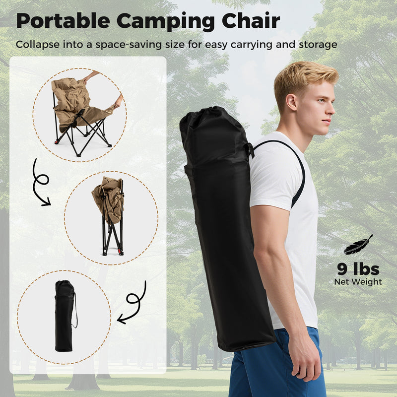 Load image into Gallery viewer, Folding Camping Chair for Adults with Adjustable Backrest and Carrying Bag-Khaki
