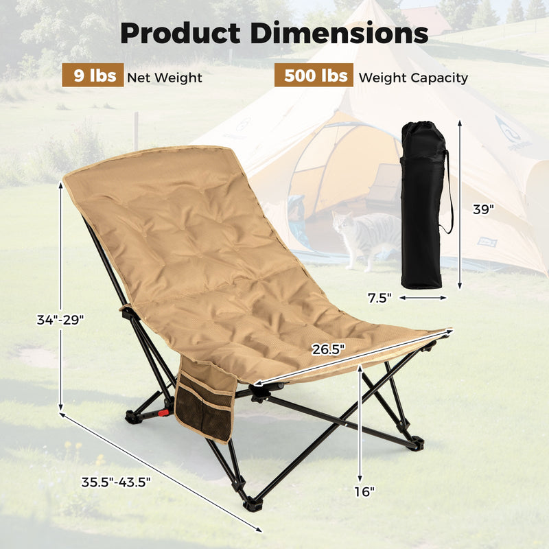Load image into Gallery viewer, Folding Camping Chair for Adults with Adjustable Backrest and Carrying Bag-Khaki
