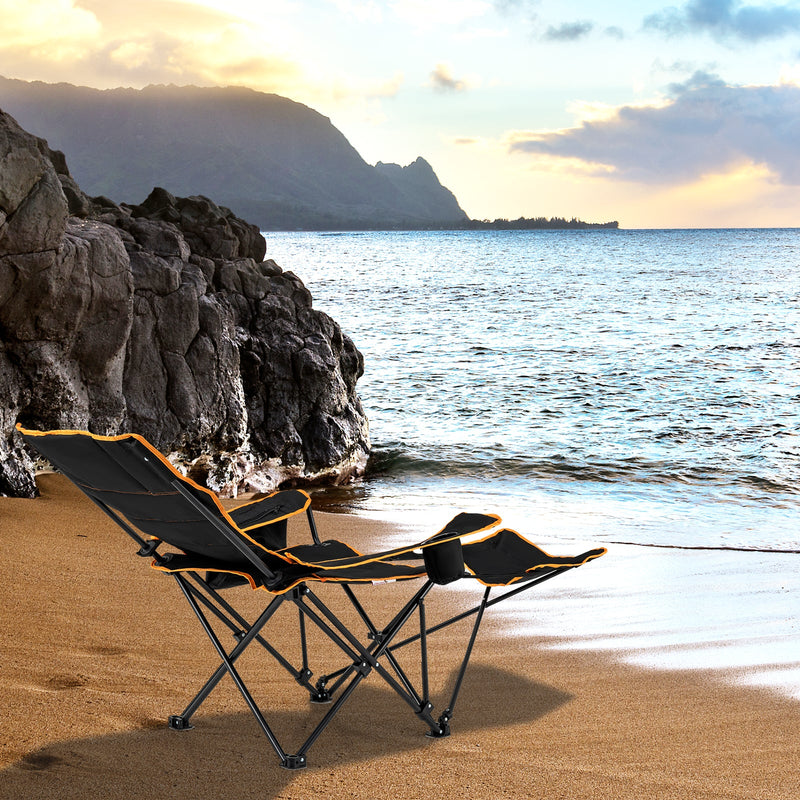Load image into Gallery viewer, Folding Camping Chair with Footrest Camping Lounge Chair with Carry Bag-Black
