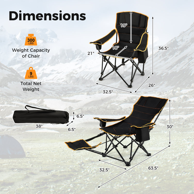 Load image into Gallery viewer, Folding Camping Chair with Footrest Camping Lounge Chair with Carry Bag-Black
