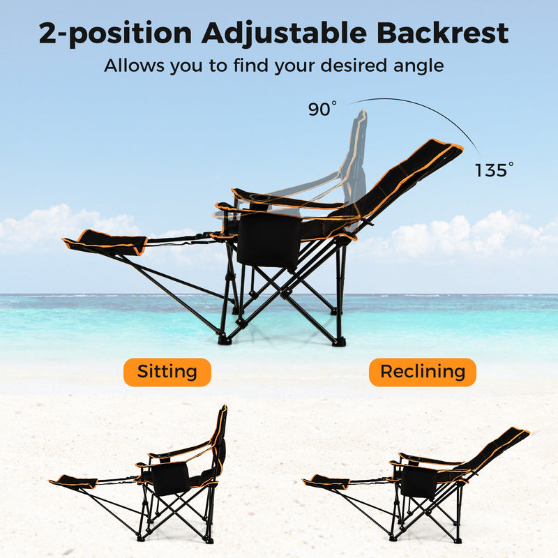 Load image into Gallery viewer, Folding Camping Chair with Footrest Camping Lounge Chair with Carry Bag-Black
