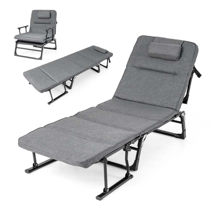 Load image into Gallery viewer, Folding Camping Cot with Mattress 3 in 1 Convertible Single Sofa Chaise Lounge Chair Sleeper-Gray
