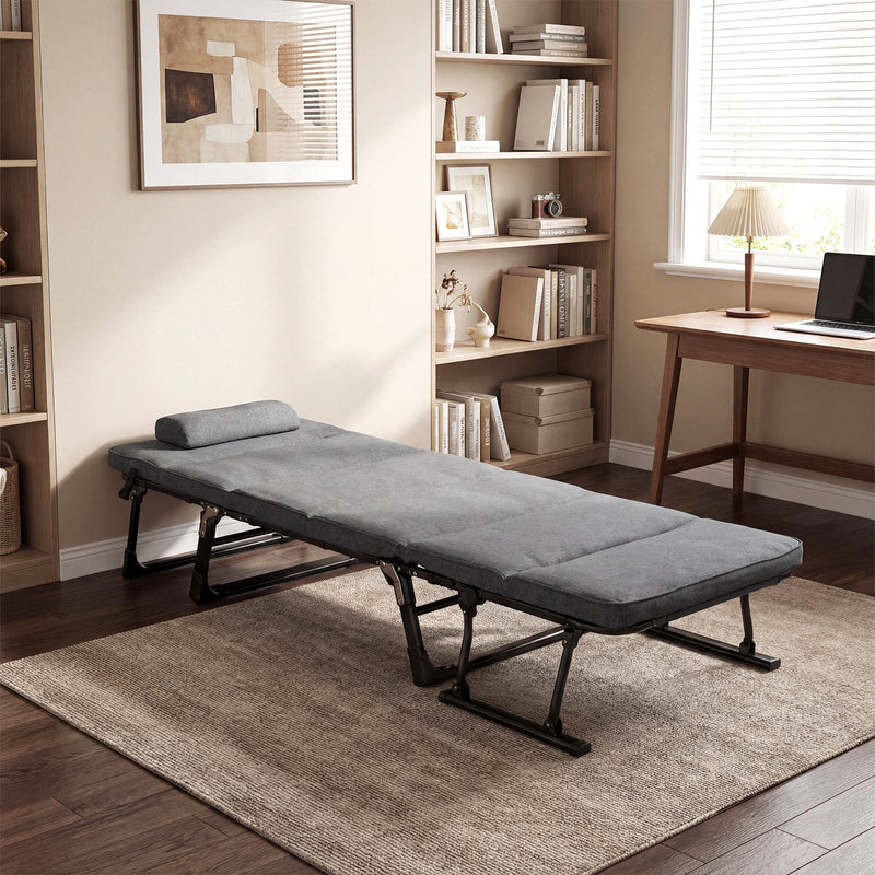 Load image into Gallery viewer, Folding Camping Cot with Mattress 3 in 1 Convertible Single Sofa Chaise Lounge Chair Sleeper-Gray
