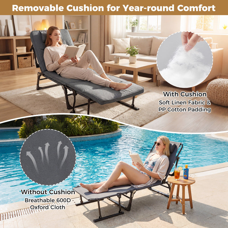 Load image into Gallery viewer, Folding Camping Cot with Mattress 3 in 1 Convertible Single Sofa Chaise Lounge Chair Sleeper-Gray
