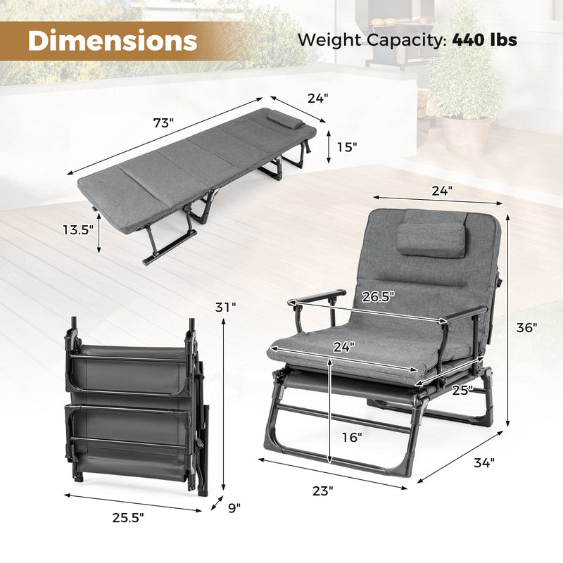 Load image into Gallery viewer, Folding Camping Cot with Mattress 3 in 1 Convertible Single Sofa Chaise Lounge Chair Sleeper-Gray
