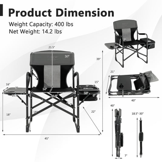 Folding Camping Directors Chair with Cooler Bag and Side Table