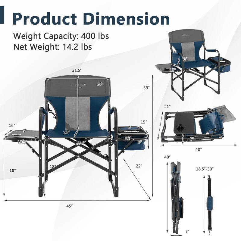 Load image into Gallery viewer, Folding Camping Directors Chair with Cooler Bag and Side Table

