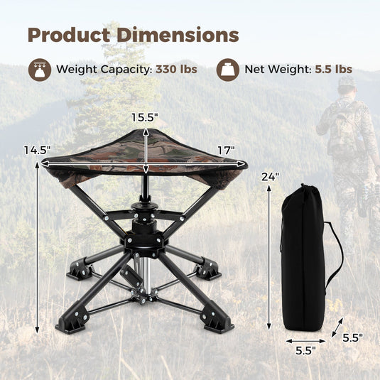 Folding Camping Stool 360° Swivel Hunting Chair with Anti-Sink Feet
