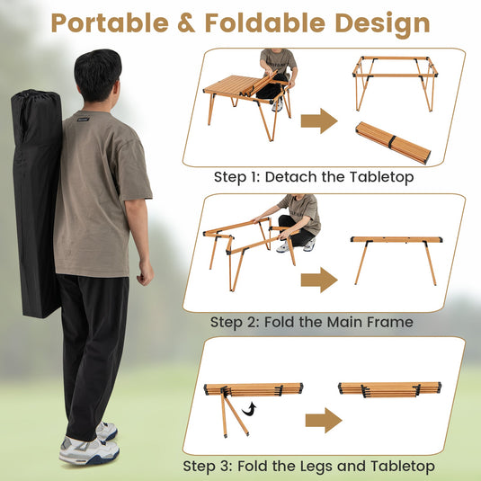 Folding Camping Table Picnic Table with Storage Bag and Waterproof Desktop