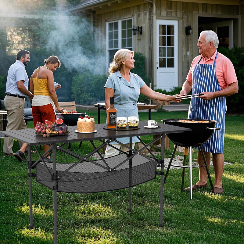 Load image into Gallery viewer, Patio Folding Camping Table with Roll-up Tabletop and Mesh Basket
