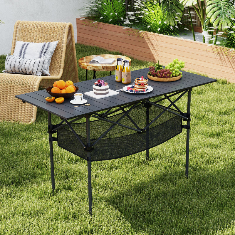 Load image into Gallery viewer, Patio Folding Camping Table with Roll-up Tabletop and Mesh Basket
