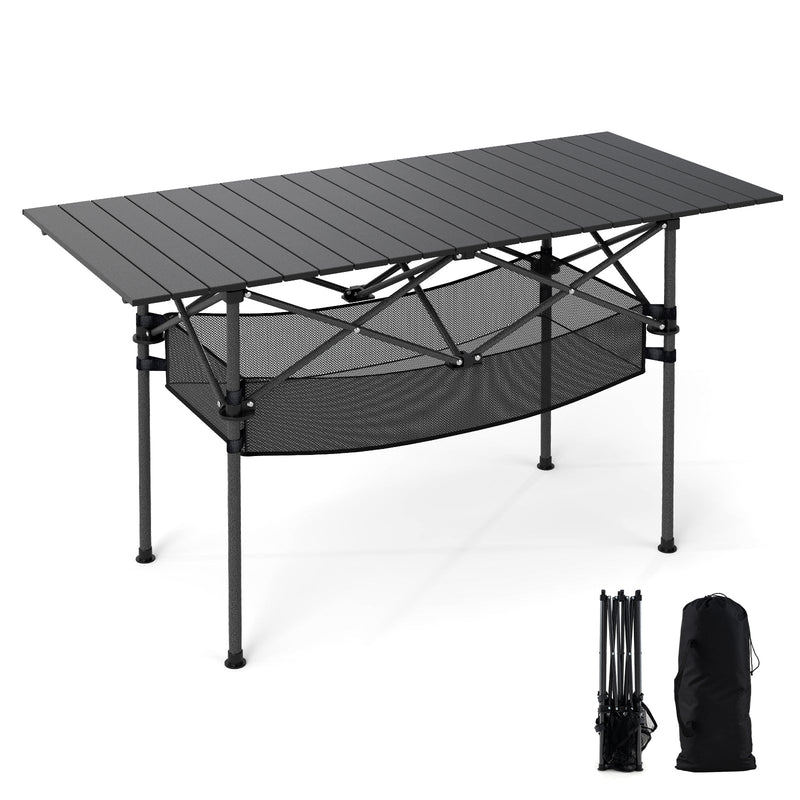 Load image into Gallery viewer, Patio Folding Camping Table with Roll-up Tabletop and Mesh Basket

