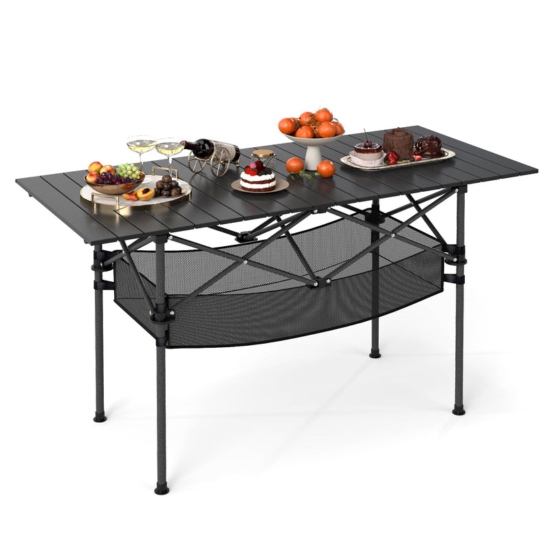 Load image into Gallery viewer, Patio Folding Camping Table with Roll-up Tabletop and Mesh Basket
