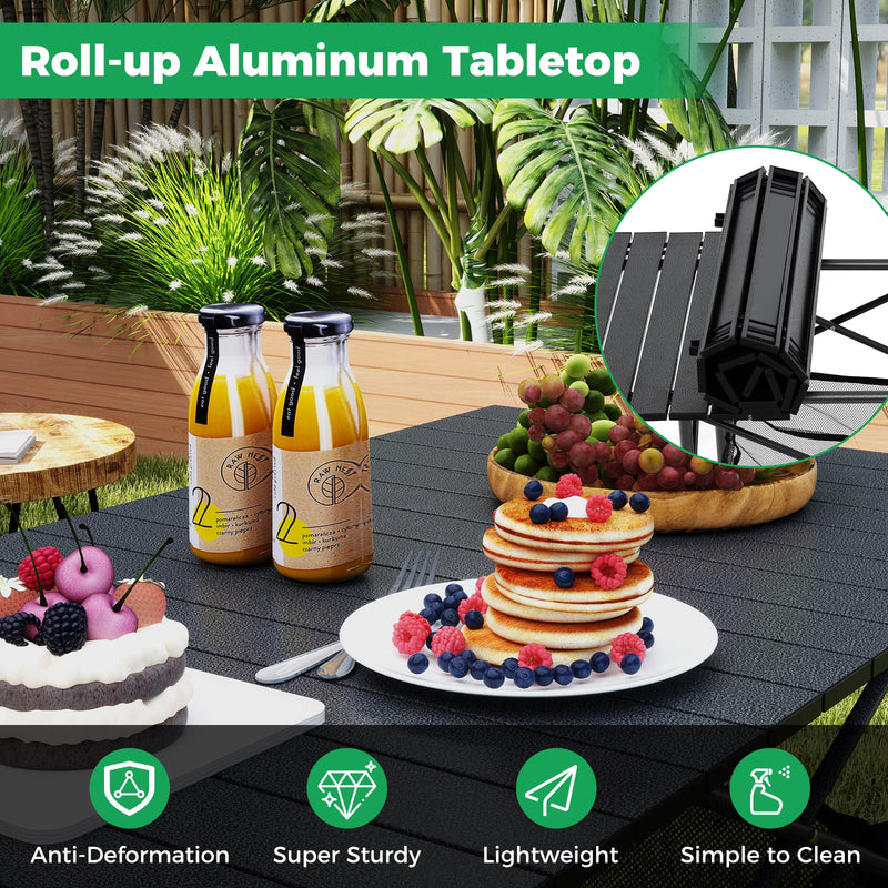 Load image into Gallery viewer, Patio Folding Camping Table with Roll-up Tabletop and Mesh Basket
