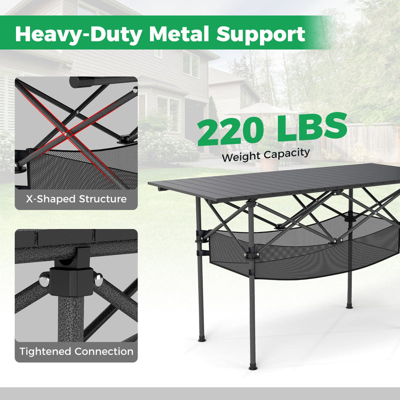 Load image into Gallery viewer, Patio Folding Camping Table with Roll-up Tabletop and Mesh Basket

