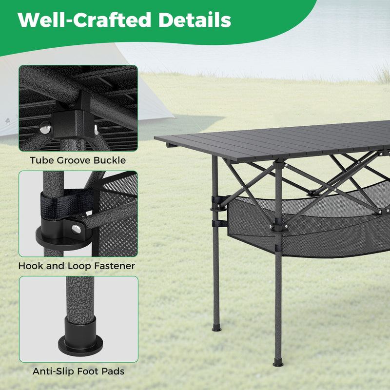 Load image into Gallery viewer, Patio Folding Camping Table with Roll-up Tabletop and Mesh Basket
