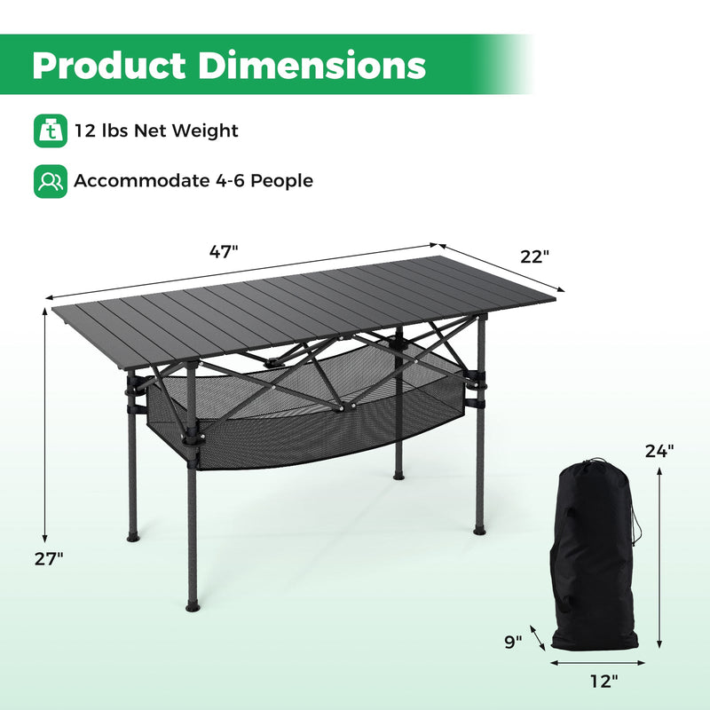 Load image into Gallery viewer, Patio Folding Camping Table with Roll-up Tabletop and Mesh Basket
