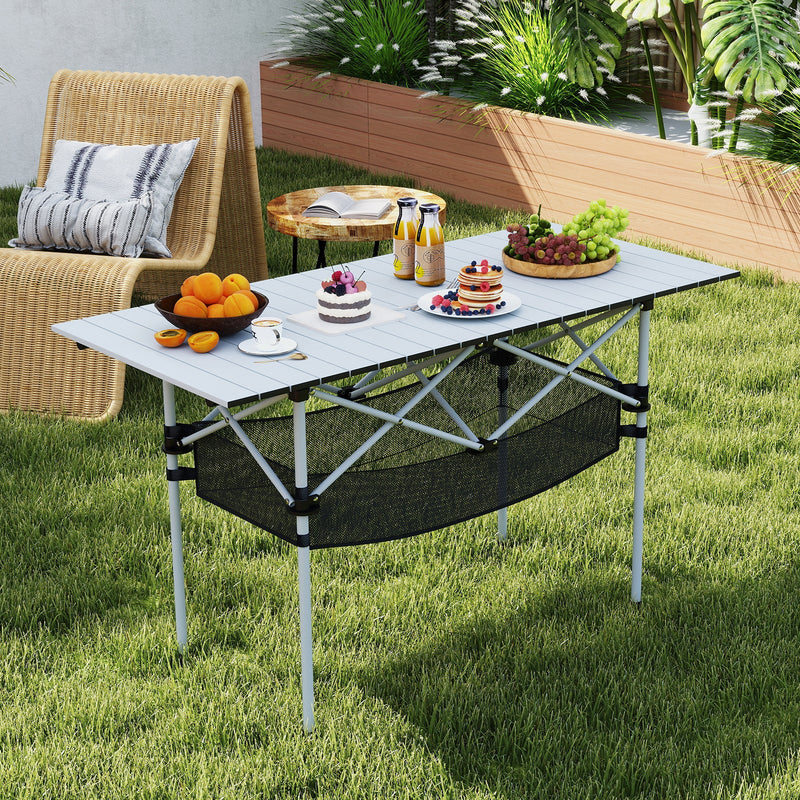 Load image into Gallery viewer, Patio Folding Camping Table with Roll-up Tabletop and Mesh Basket
