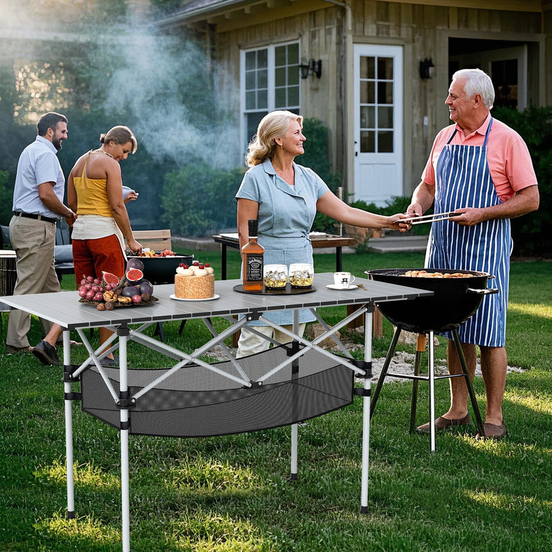 Load image into Gallery viewer, Patio Folding Camping Table with Roll-up Tabletop and Mesh Basket
