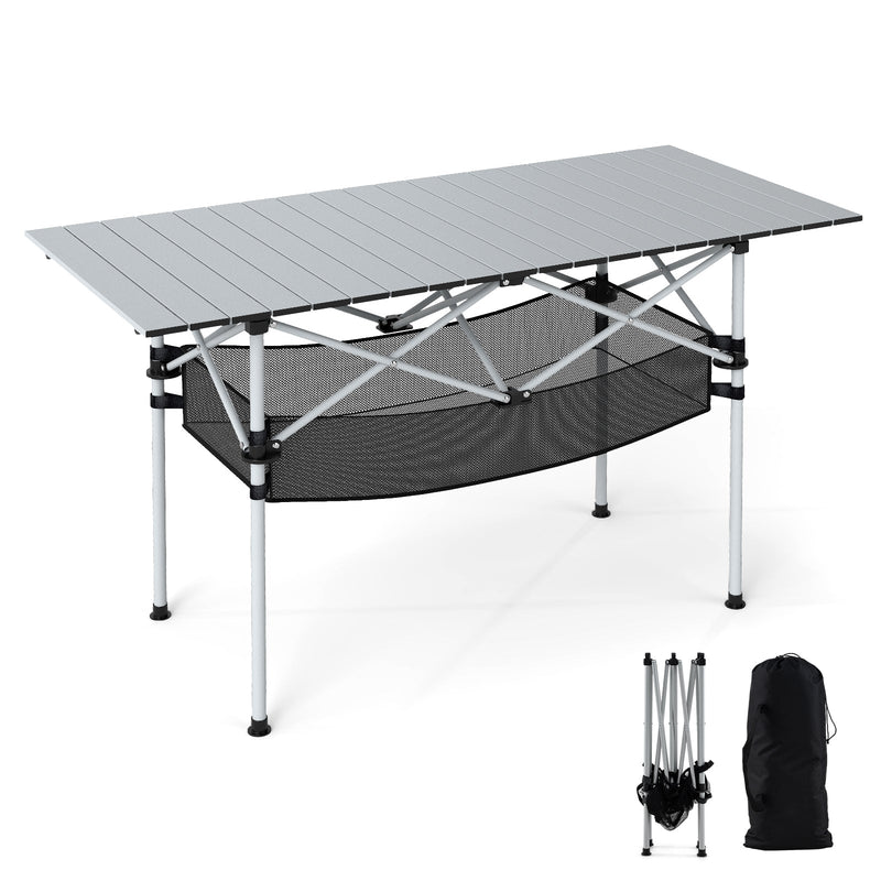 Load image into Gallery viewer, Patio Folding Camping Table with Roll-up Tabletop and Mesh Basket
