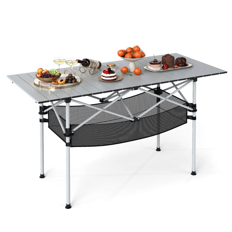 Load image into Gallery viewer, Patio Folding Camping Table with Roll-up Tabletop and Mesh Basket
