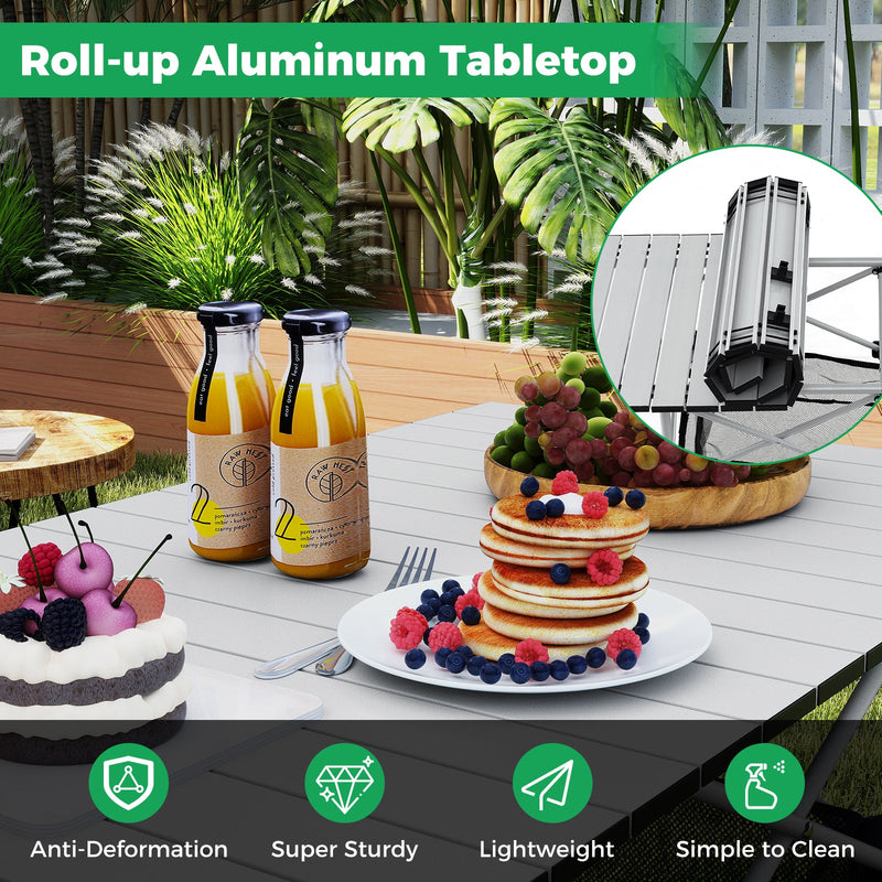 Load image into Gallery viewer, Patio Folding Camping Table with Roll-up Tabletop and Mesh Basket
