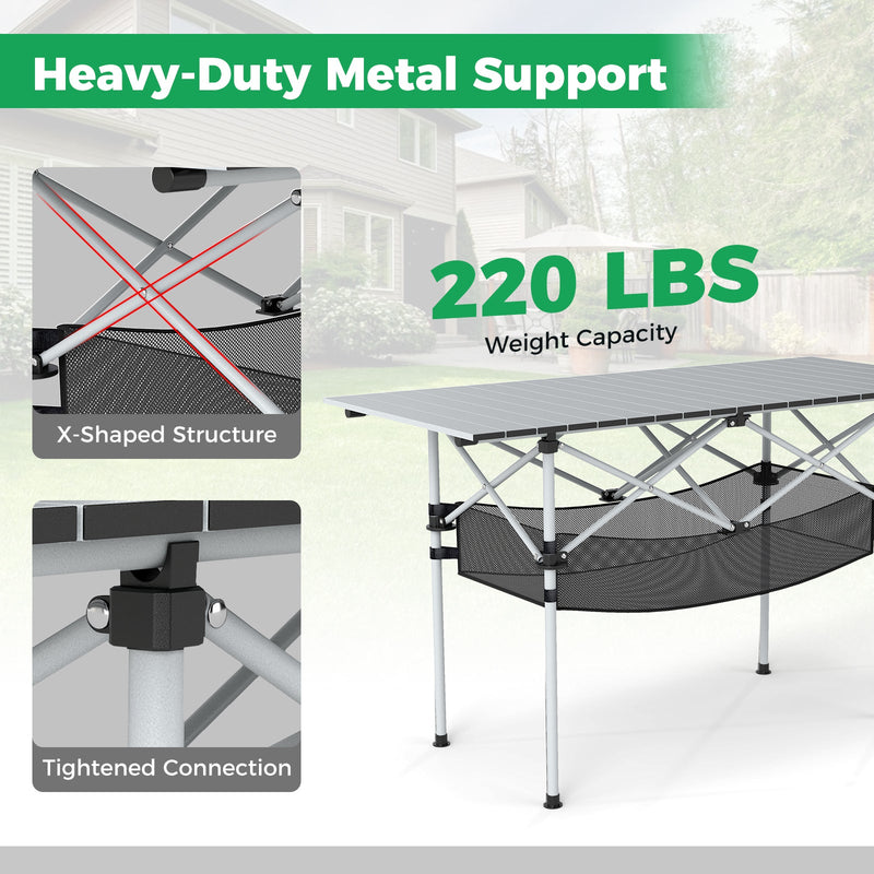 Load image into Gallery viewer, Patio Folding Camping Table with Roll-up Tabletop and Mesh Basket
