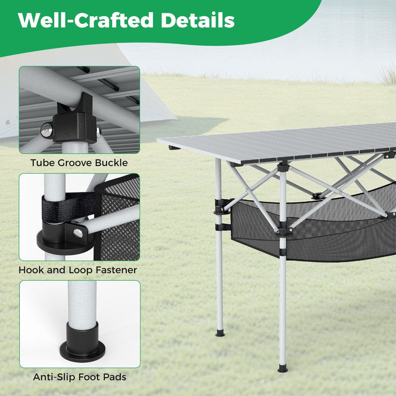Load image into Gallery viewer, Patio Folding Camping Table with Roll-up Tabletop and Mesh Basket
