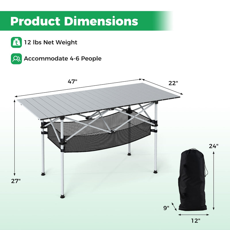 Load image into Gallery viewer, Patio Folding Camping Table with Roll-up Tabletop and Mesh Basket
