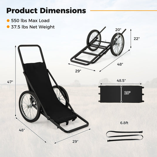 550 LBS Folding Deer Game Cart with Polyester Liner for Hunting