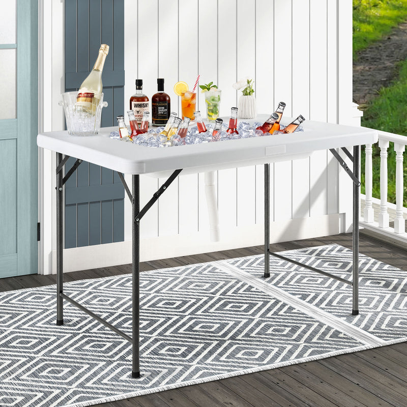 Load image into Gallery viewer, 4 Feet Folding Ice Bin Table with Skirt for Camping Picnic Wedding-White

