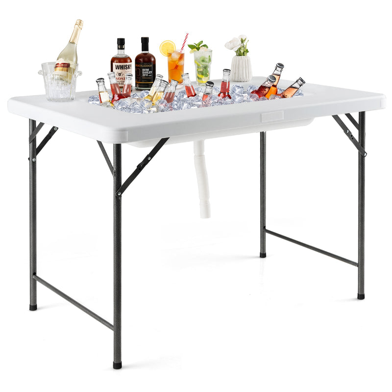 Load image into Gallery viewer, 4 Feet Folding Ice Bin Table with Skirt for Camping Picnic Wedding-White
