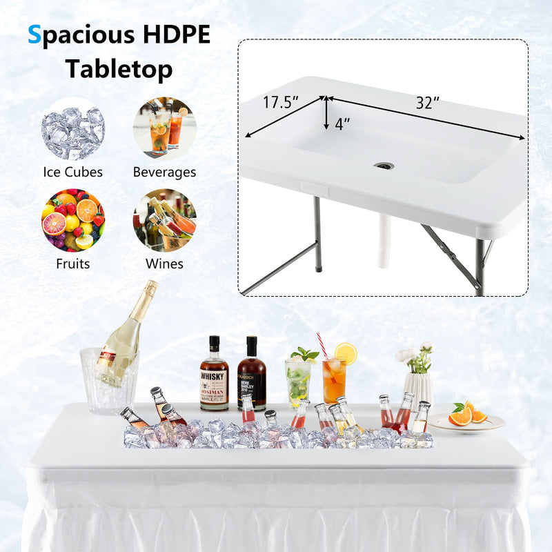 Load image into Gallery viewer, 4 Feet Folding Ice Bin Table with Skirt for Camping Picnic Wedding-White
