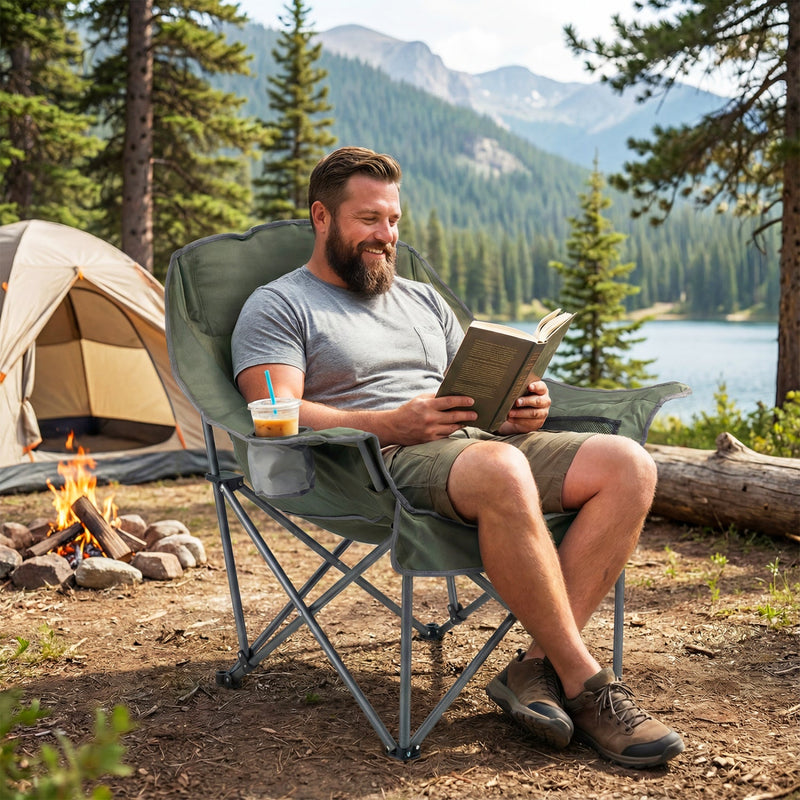 Load image into Gallery viewer, Folding Oversized Camping Chair with Side Pockets and Cup Holder
