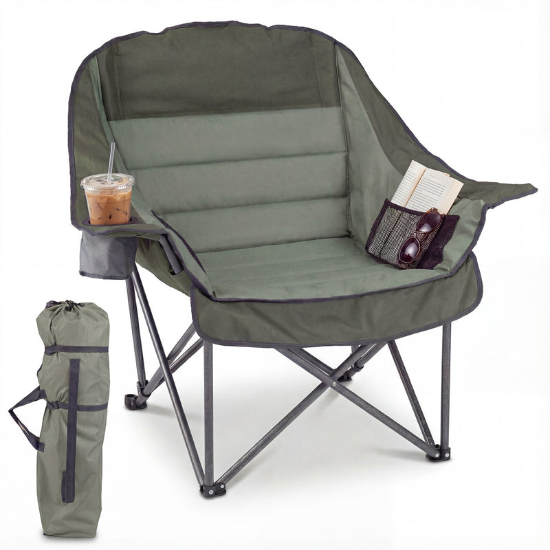 Load image into Gallery viewer, Folding Oversized Camping Chair with Side Pockets and Cup Holder
