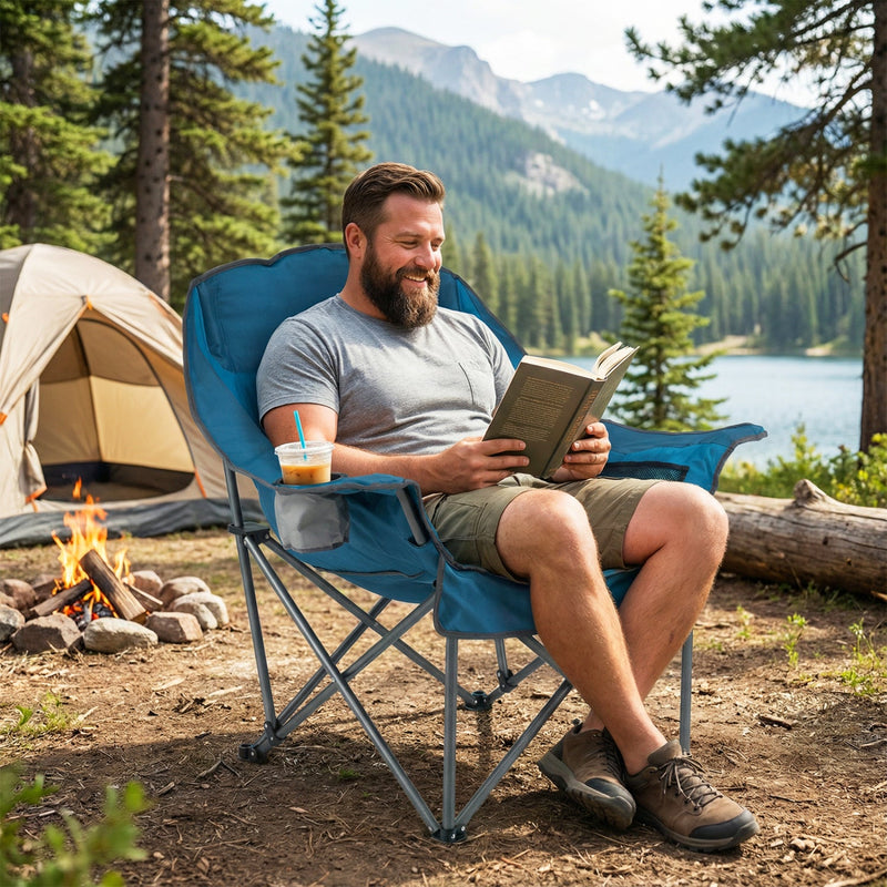 Load image into Gallery viewer, Folding Oversized Camping Chair with Side Pockets and Cup Holder
