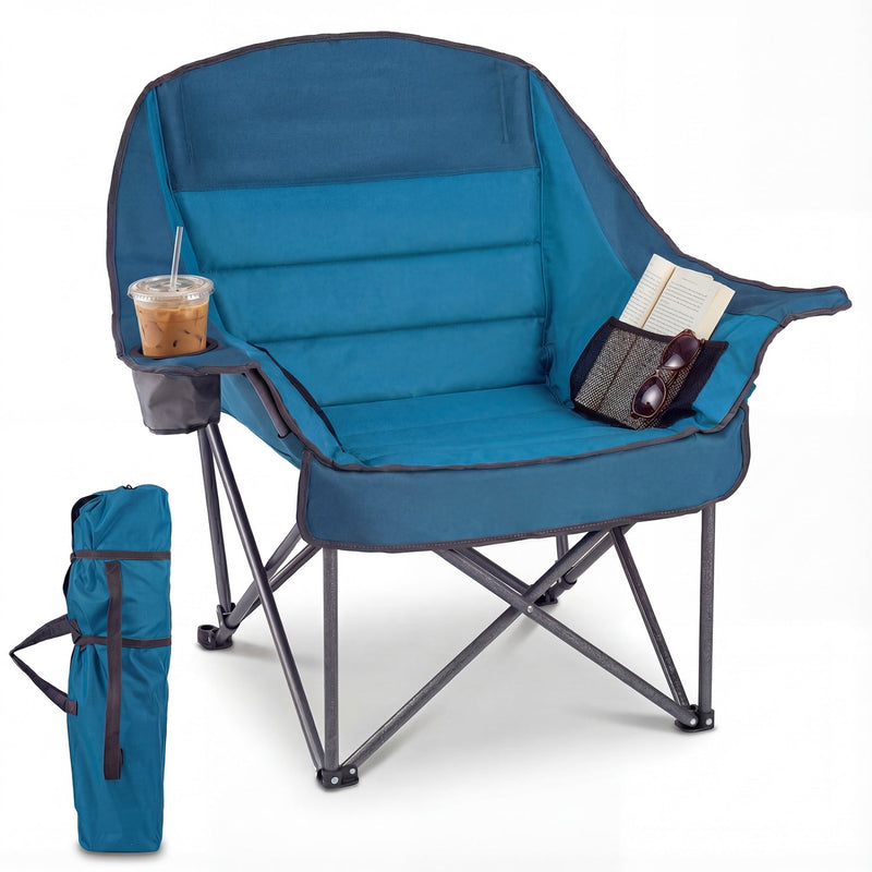 Load image into Gallery viewer, Folding Oversized Camping Chair with Side Pockets and Cup Holder
