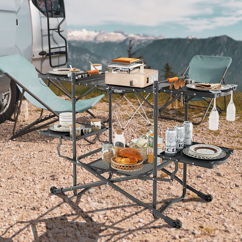 Load image into Gallery viewer, Folding Portable Outdoor Cook Station with Heat-Resistant Aluminum Tabletop

