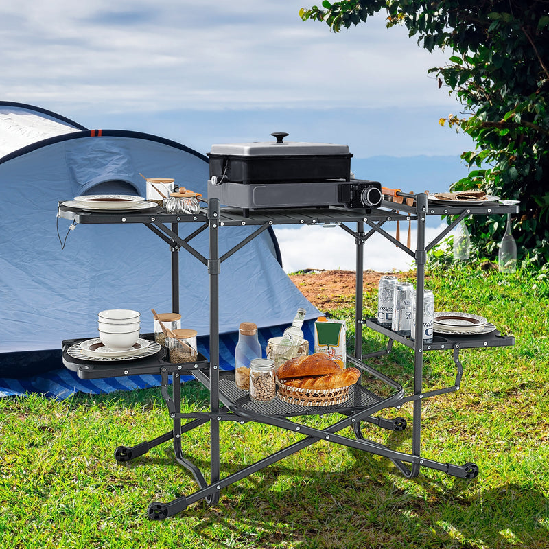Load image into Gallery viewer, Folding Portable Outdoor Cook Station with Heat-Resistant Aluminum Tabletop
