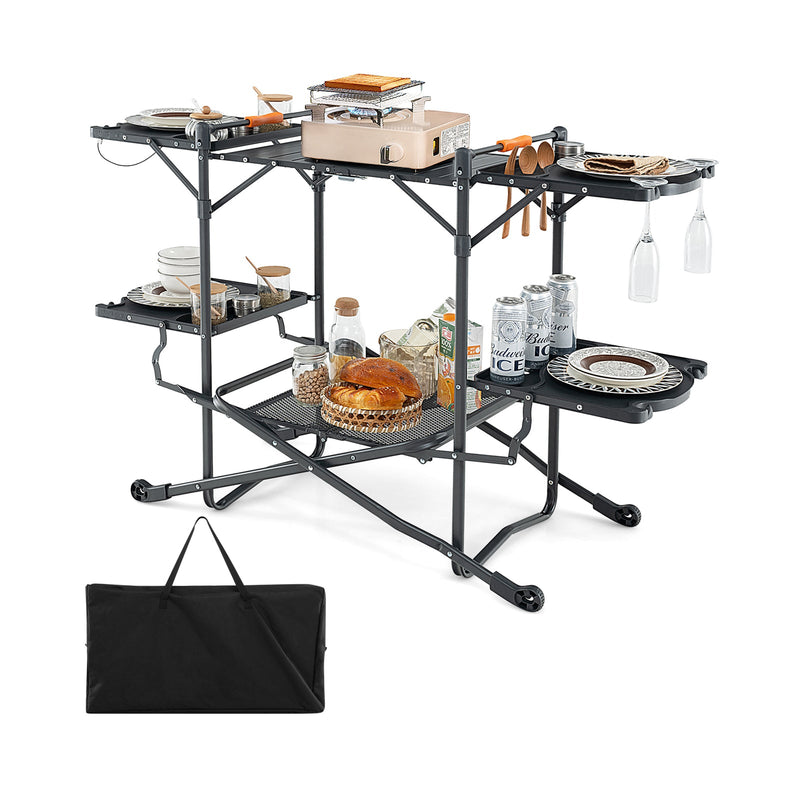 Load image into Gallery viewer, Folding Portable Outdoor Cook Station with Heat-Resistant Aluminum Tabletop
