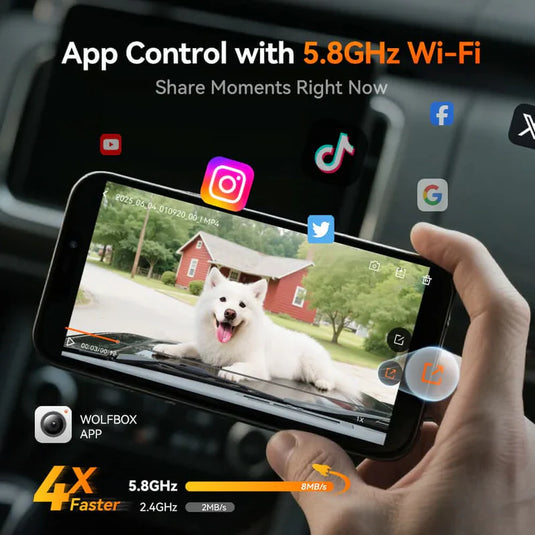 WOLFBOX G900Pro 12MP WiFi Touch Screen Rear View Mirror Dash Cam Smart Mirror