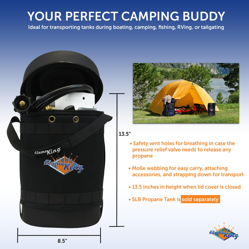 Load image into Gallery viewer, Flame King Propane Gas Hauler Kit-Insulated Protective Carry Case for 5lb Propane Tank plus Adapter Hose
