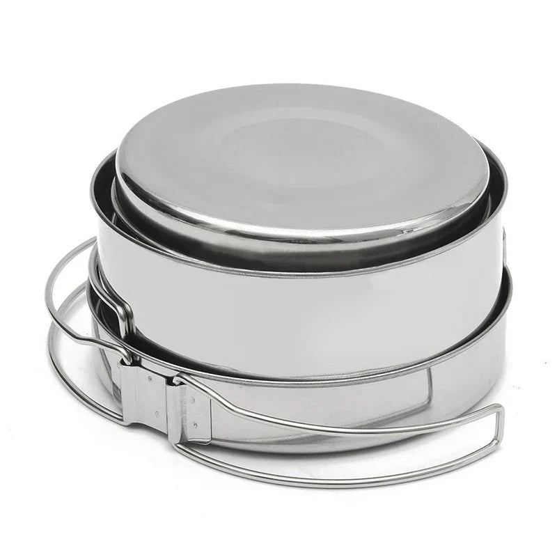 Load image into Gallery viewer, Mayitr 8Pcs Stainless Steel Outdoor Camping Picnic Pot Pan Kit Camping Backpacking Hiking Cookware Set High quality
