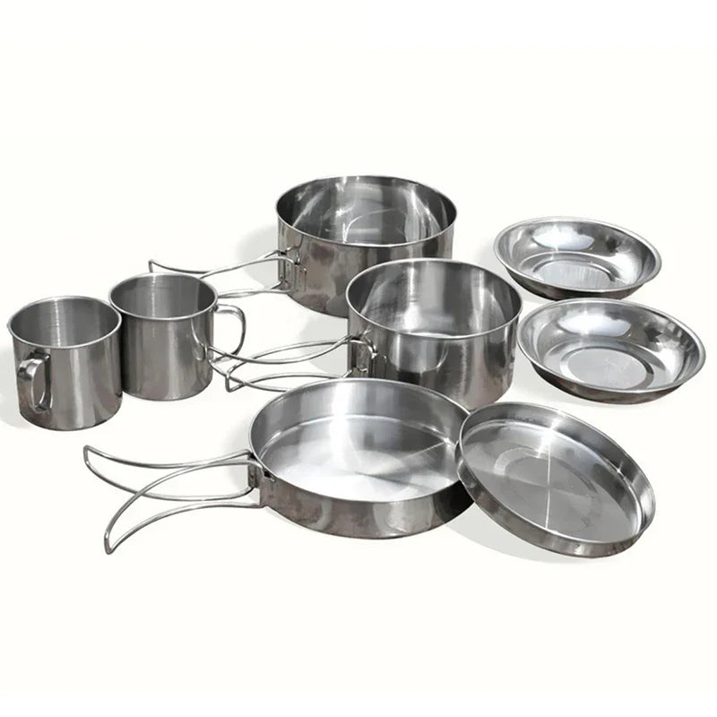Load image into Gallery viewer, Mayitr 8Pcs Stainless Steel Outdoor Camping Picnic Pot Pan Kit Camping Backpacking Hiking Cookware Set High quality
