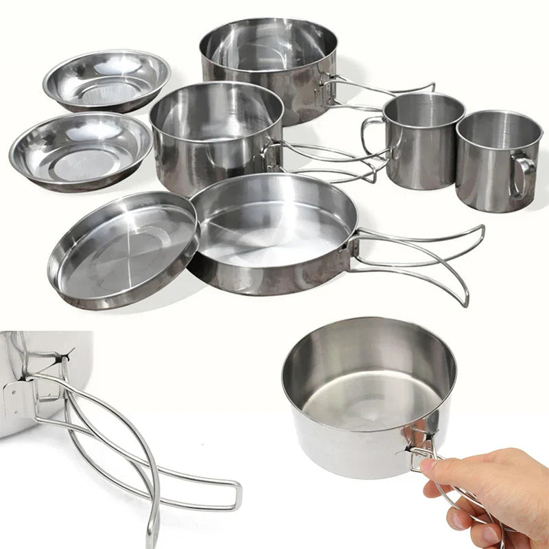Load image into Gallery viewer, Mayitr 8Pcs Stainless Steel Outdoor Camping Picnic Pot Pan Kit Camping Backpacking Hiking Cookware Set High quality
