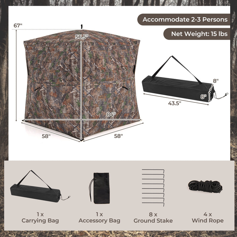 Load image into Gallery viewer, Hunting Blind 360 Degree One-Way See-Through Ground Blind for 2-3 Person

