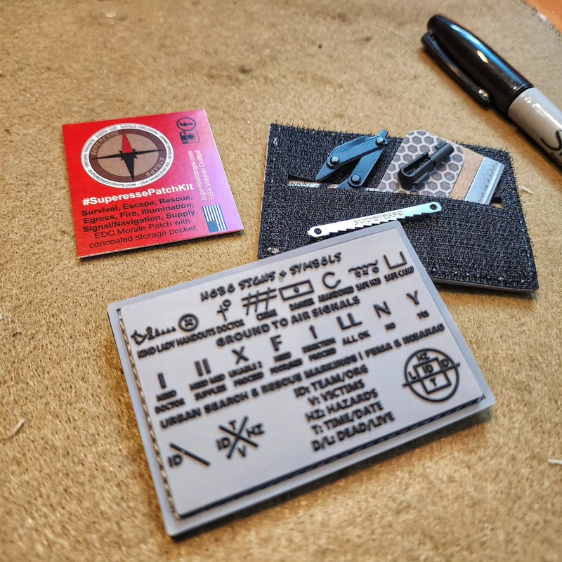 Load image into Gallery viewer, Storage Pocket Patch: Hobo Symbols, Ground to Air Signals, Search and Rescue Markings
