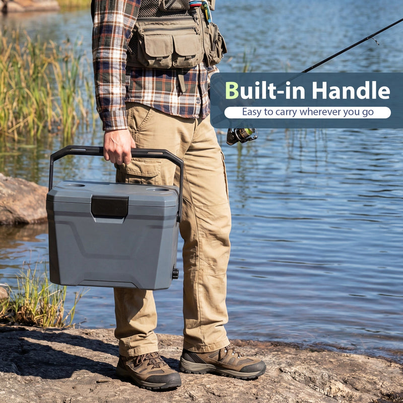Load image into Gallery viewer, Insulated Portable Cooler Hard Shell Ice Chest with 2 Cup Holders
