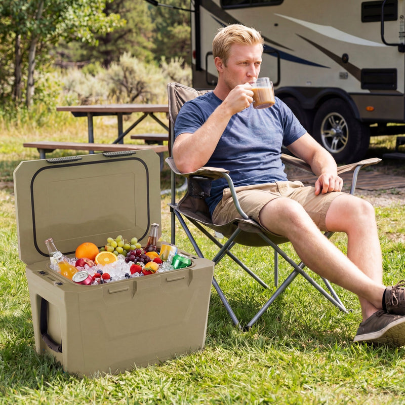 Load image into Gallery viewer, Insulated Portable Cooler Hard Shell Ice Chest with 2 Cup Holders Bottle Opener and Drain Plug
